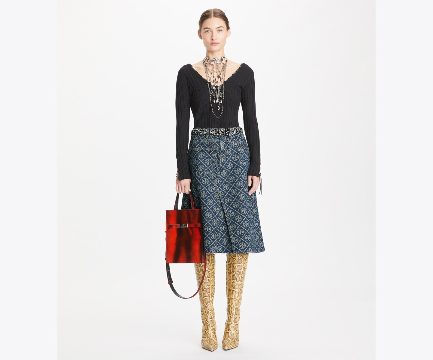 Женская юбка Tory Burch Deconstructed Denim, цвет: Винтажный варёный — фото 2