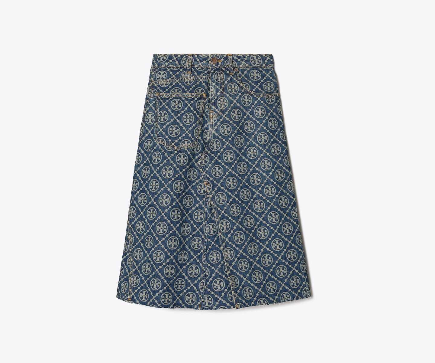 Женская юбка Tory Burch Deconstructed Denim, цвет: Винтажный варёный — фото 1