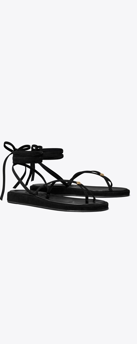 Женские сандалии Tory Burch Capri Ankle Wrap, цвет: Чёрный