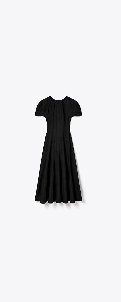 Женское платье Tory Burch Balloon Sleeve Linen, цвет: Чёрный