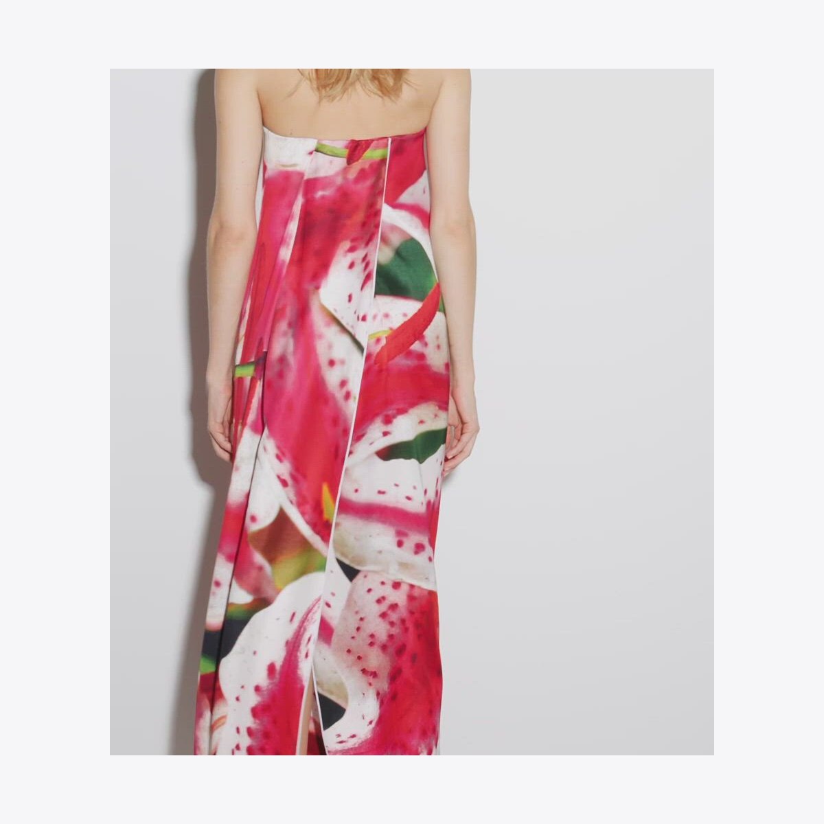PRINTED VISCOSE STRAPLESS DRESS - thumbnail 4