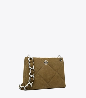 Small Kira Diamond Quilt Suede Shoulder Bag