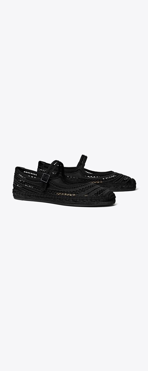 Женские сандалии Tory Burch Open Weave Mary Jane Espadrille, цвет: Чёрный