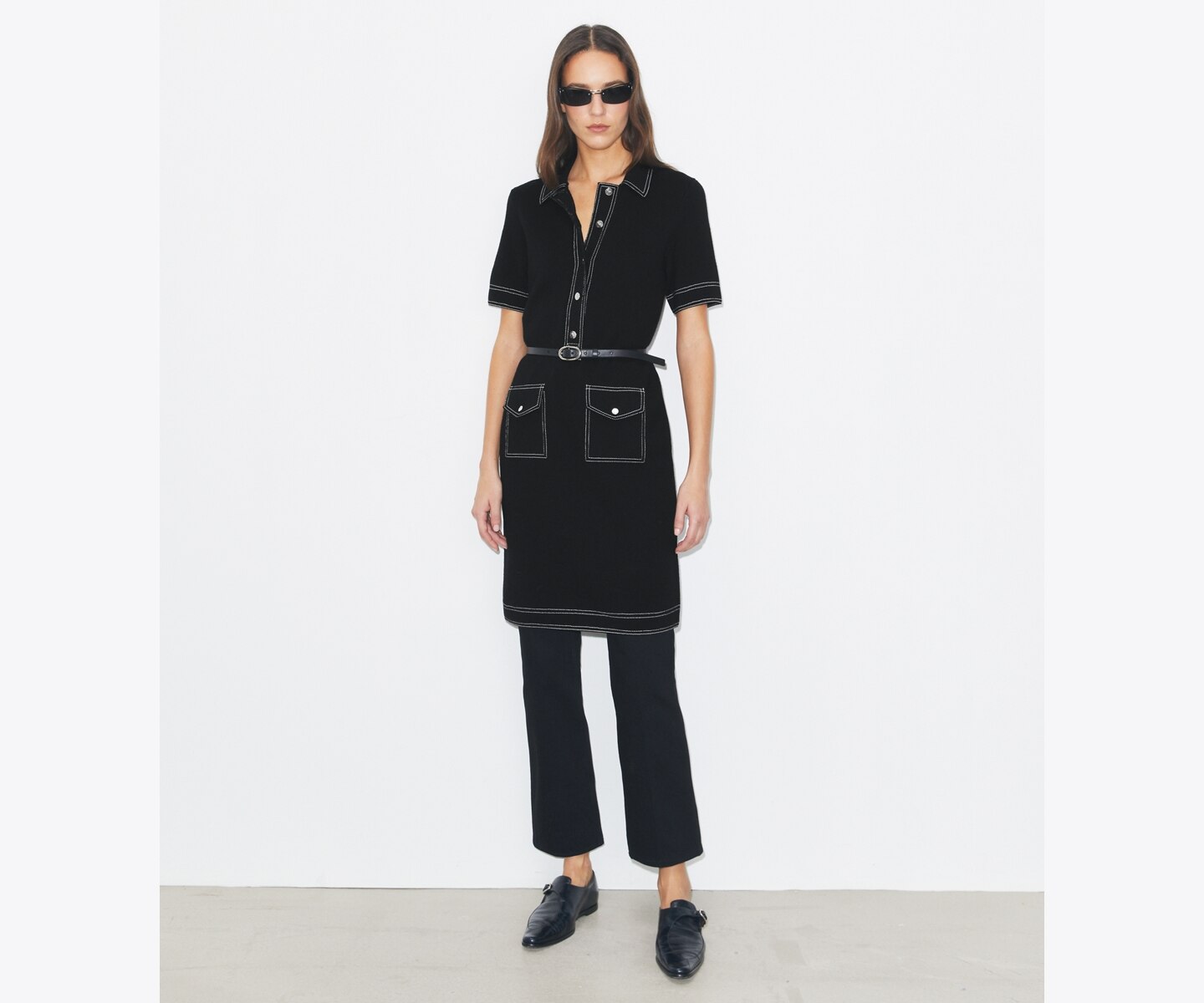 Женское платье Tory Burch Topstitch Wool Camp, цвет: Чёрный — фото 5
