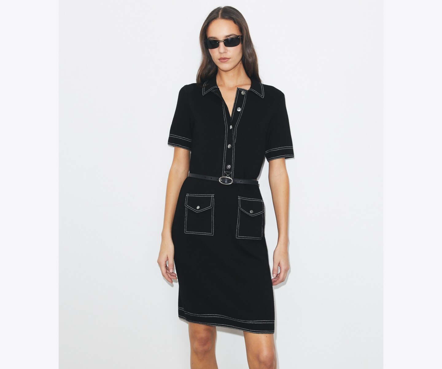 Женское платье Tory Burch Topstitch Wool Camp, цвет: Чёрный — фото 2