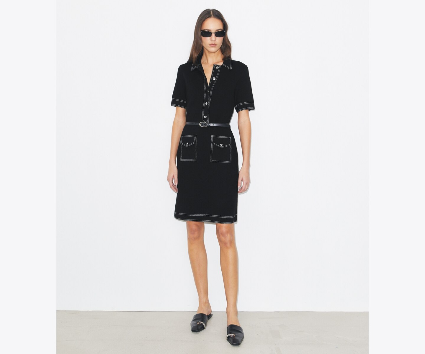 Женское платье Tory Burch Topstitch Wool Camp, цвет: Чёрный — фото 3