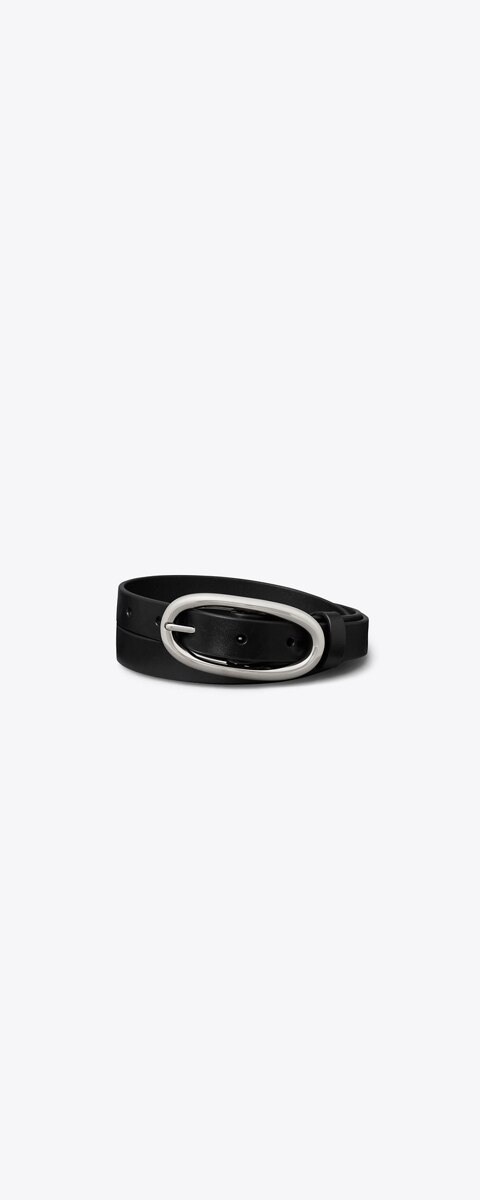 Женский ремень Tory Burch Large Pierced Buckle, цвет: Чёрный / Серебряный