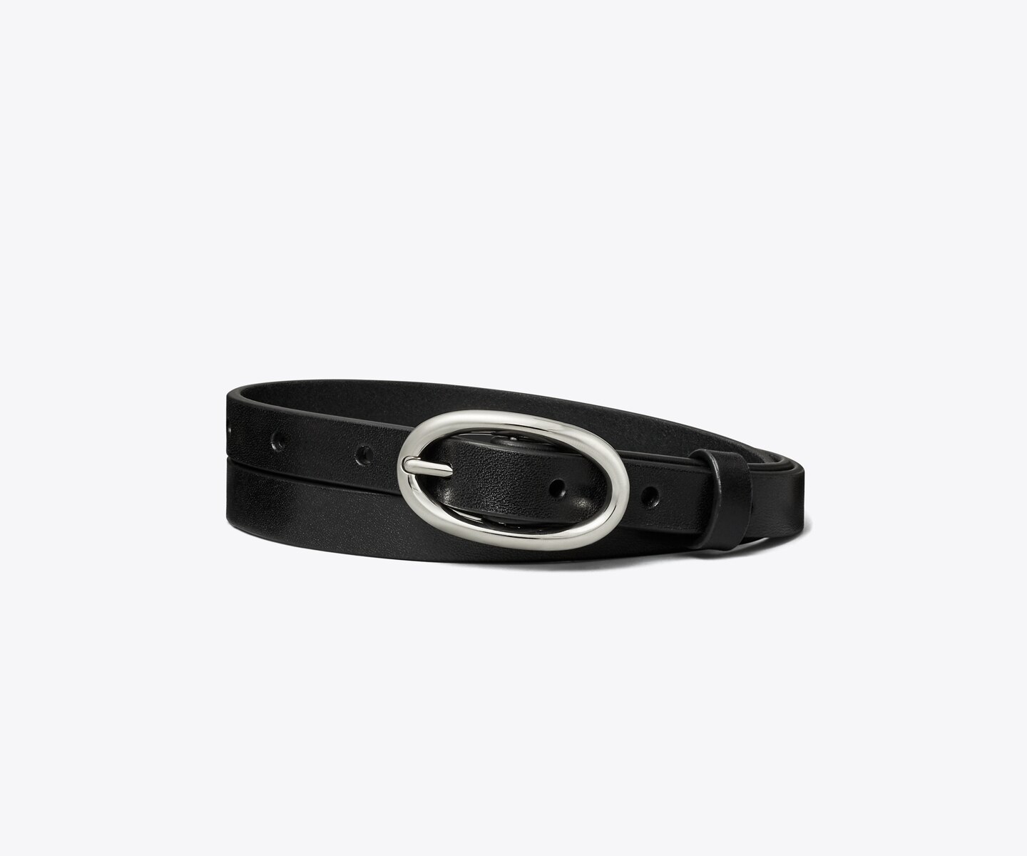 Женский ремень Tory Burch Medium Pierced Buckle, цвет: Чёрный / Серебряный — фото 1