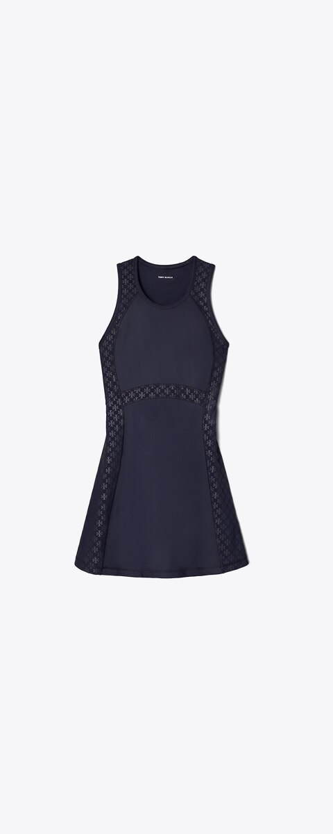 Женское платье Tory Burch T Monogram Mesh Tank Dress, цвет: Средний тёмно-синий