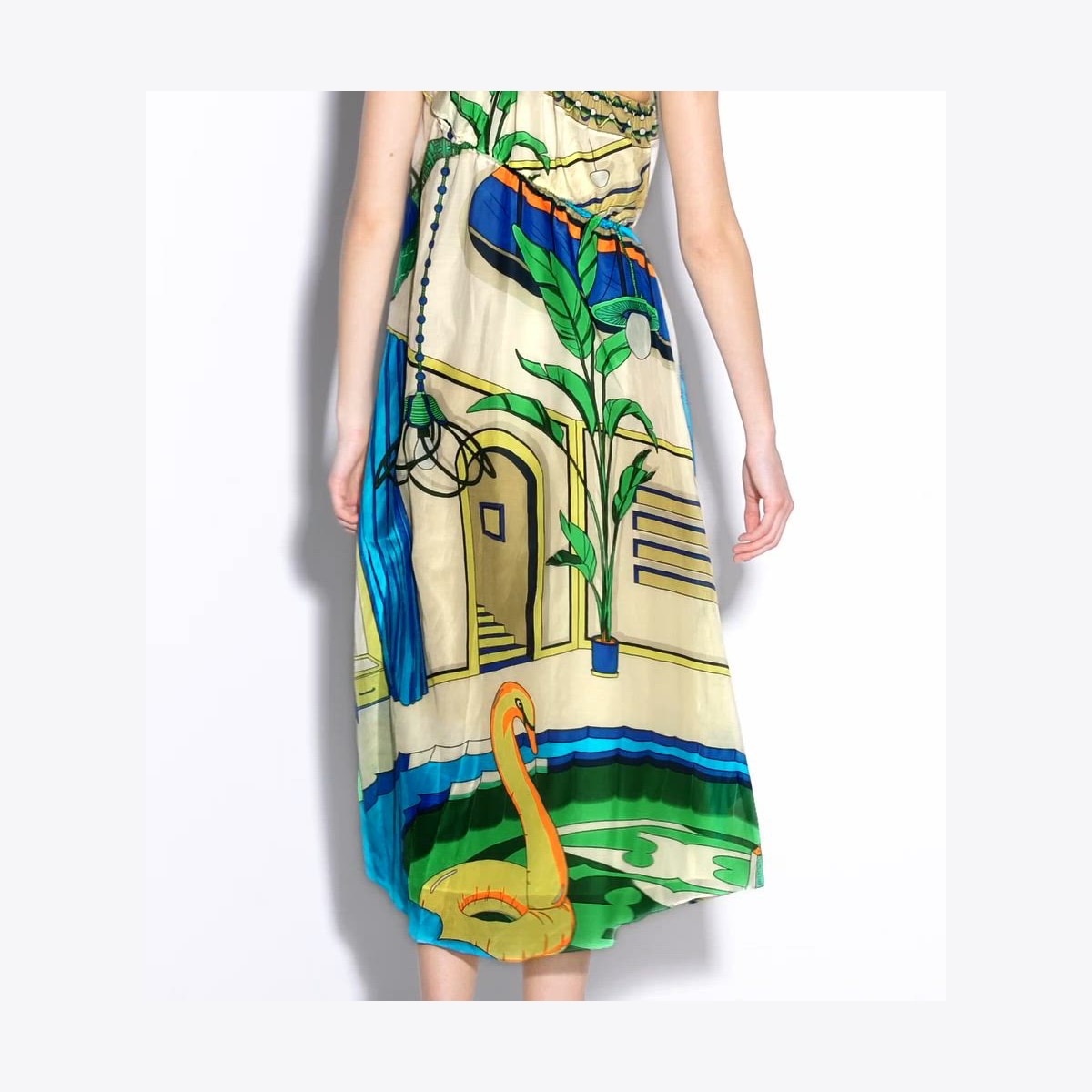 PRINTED ONE-SHOULDER COTTON DRESS - thumbnail 4
