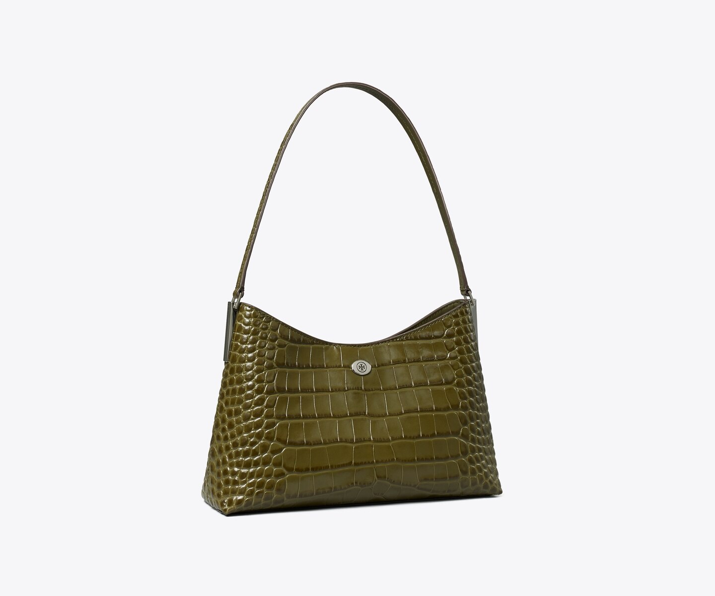 Женская сумка Tory Burch Small Robinson Croc-Embossed Shoulder, цвет: Зелёный хаки — фото 1