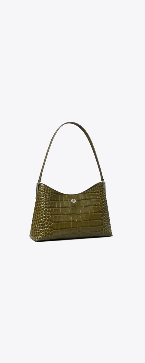 Женская сумка Tory Burch Small Robinson Croc-Embossed Shoulder, цвет: Зелёный хаки