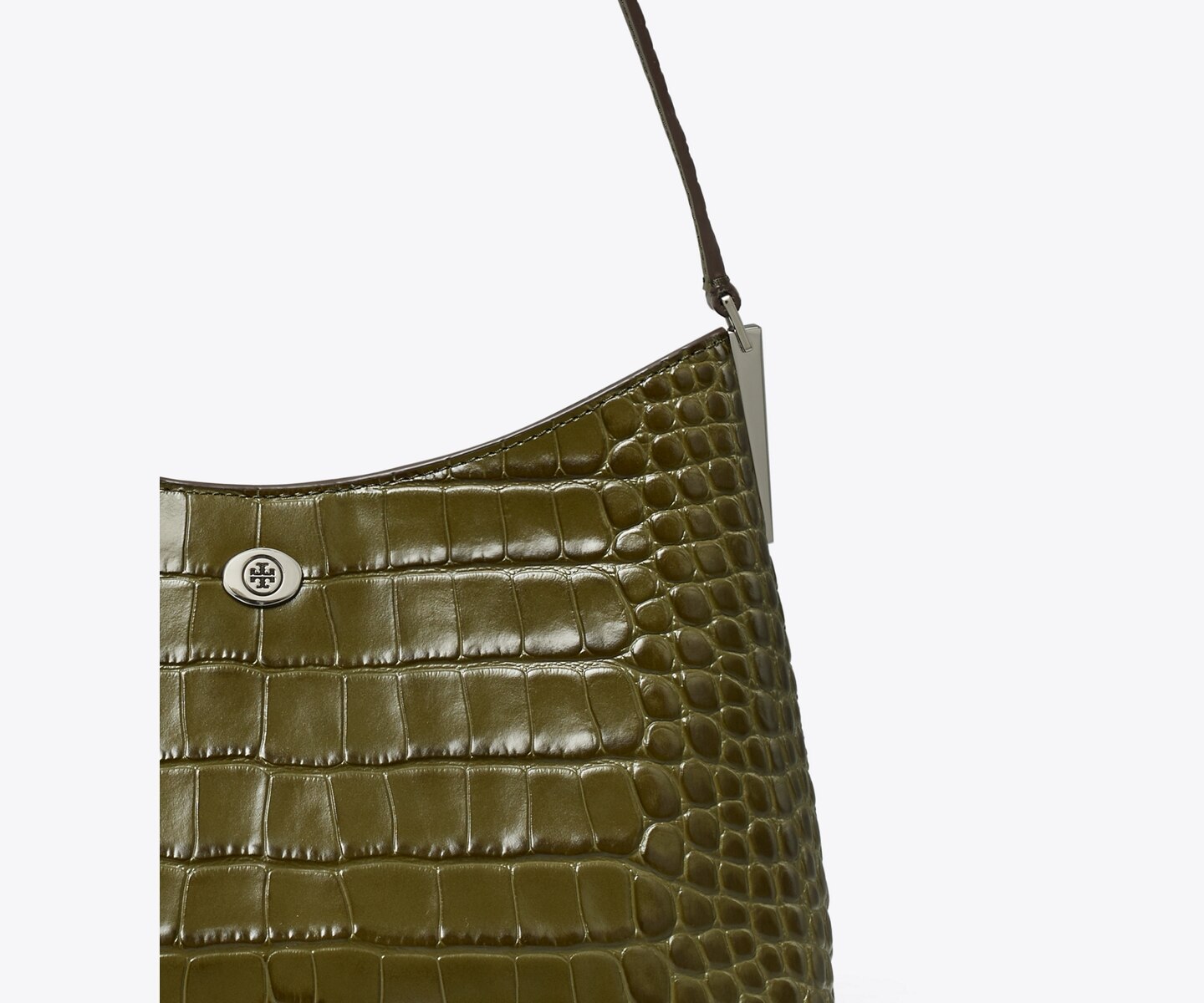Женская сумка Tory Burch Small Robinson Croc-Embossed Shoulder, цвет: Зелёный хаки — фото 4