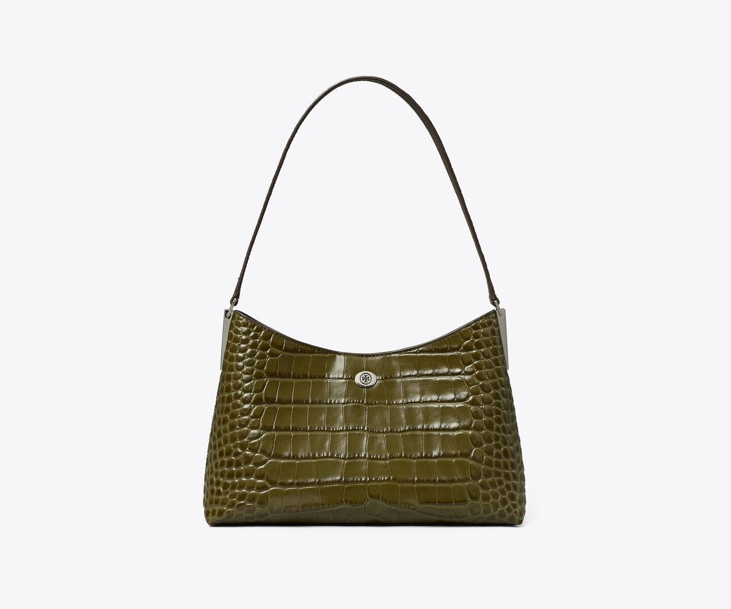 Женская сумка Tory Burch Small Robinson Croc-Embossed Shoulder, цвет: Зелёный хаки — фото 3