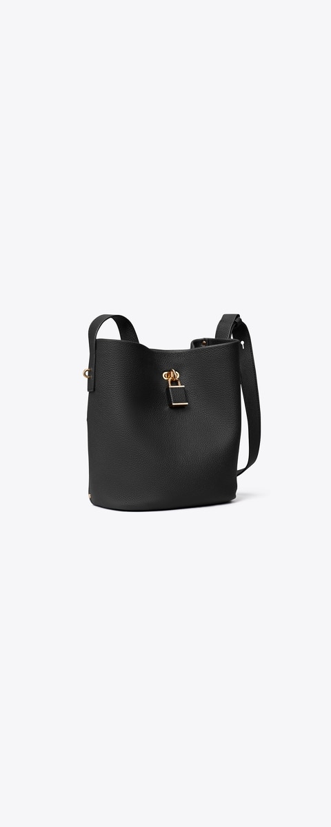 Женская сумка Tory Burch Medium Lock Slim Bucket, цвет: Чёрный