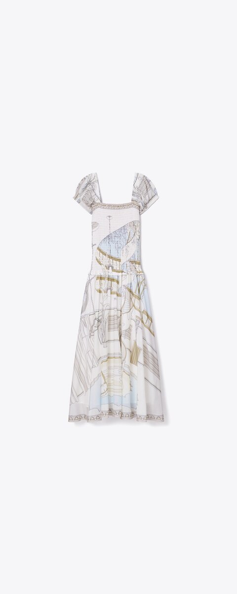 Женское платье Tory Burch Printed Smocked, цвет: Нейтральный