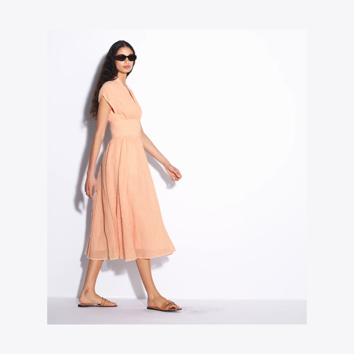 Tory Burch Women's V-Neck Linen Dress in Melon, size XL