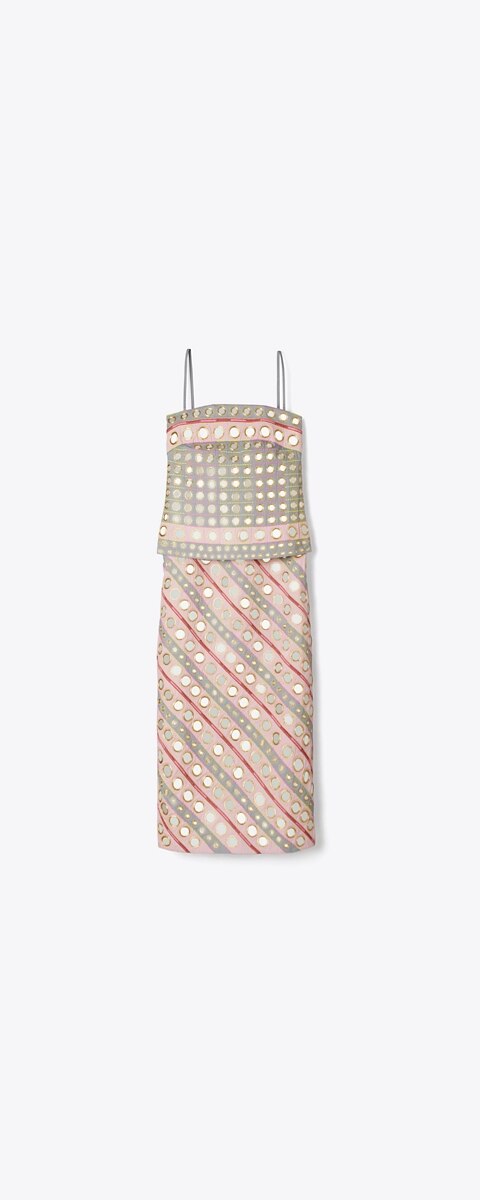 Женское платье Tory Burch Mirror Embellished Cotton, цвет: Розовый / Серый