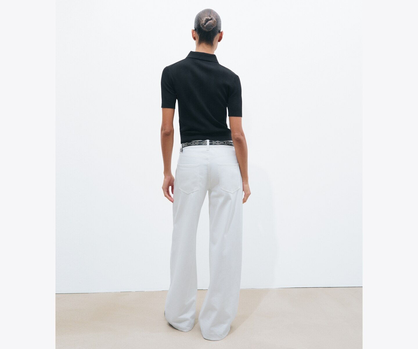 Женское поло Tory Burch Simone Wool Polo, цвет: Чёрный / Бежевый меланжевый — фото 4