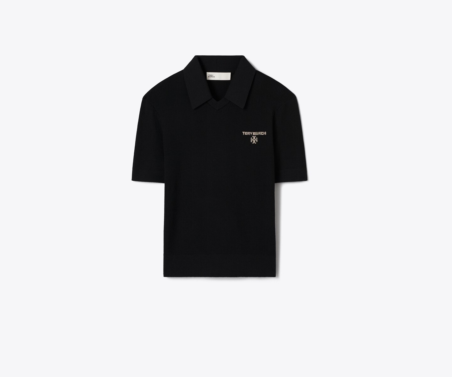 Женское поло Tory Burch Simone Wool Polo, цвет: Чёрный / Бежевый меланжевый — фото 1
