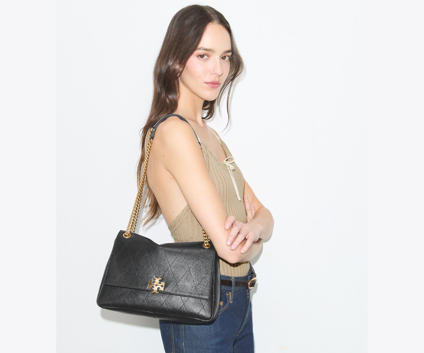Женская сумка Tory Burch Charlie Quilted Shoulder, цвет: Чёрный — фото 2