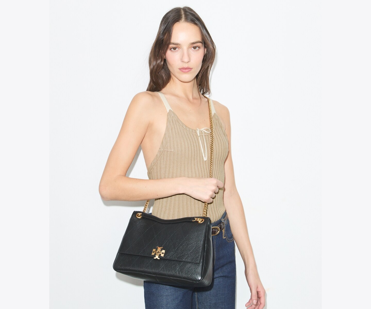 Женская сумка Tory Burch Charlie Quilted Shoulder, цвет: Чёрный — фото 3