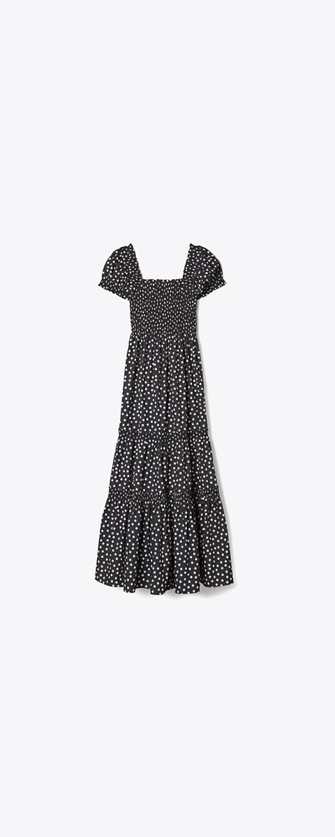 Женское платье Tory Burch Printed Smocked, цвет: Чёрный
