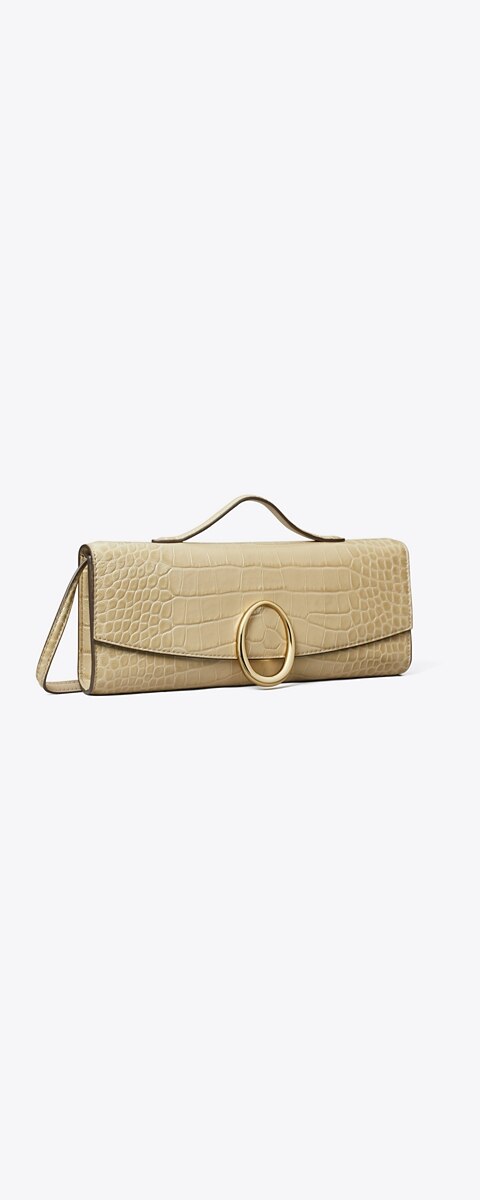 Женский клатч Tory Burch Pierced Croc-Embossed Clutch, цвет: Ginger Leaf