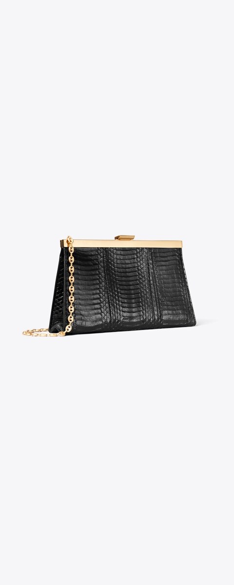 Женский клатч Tory Burch Gemini Link Snake Frame Clutch, цвет: Чёрный
