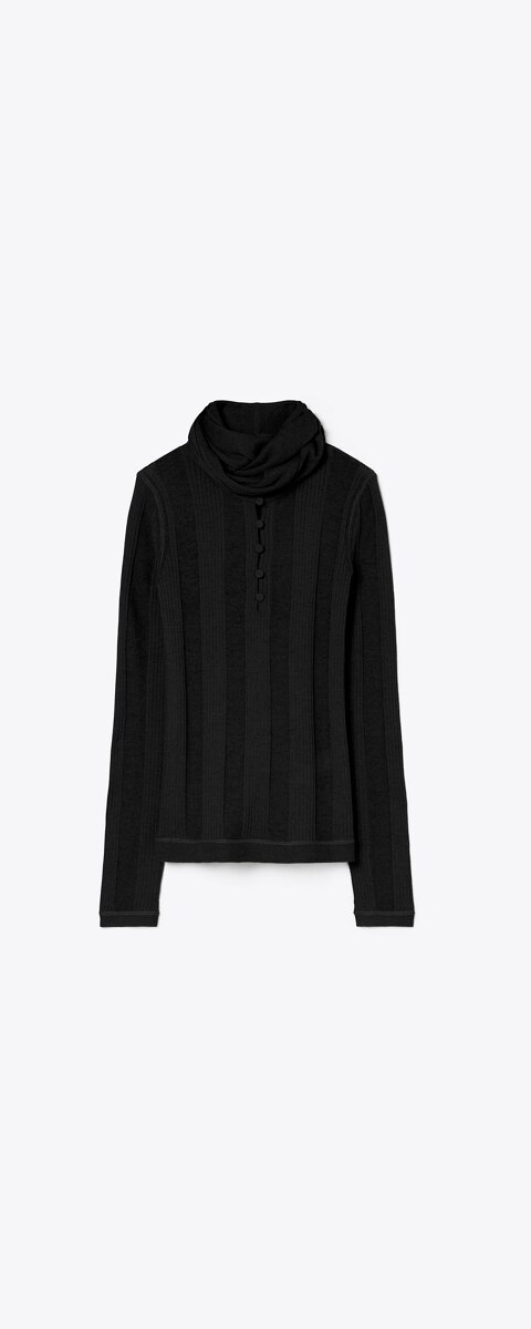 Женский свитер Tory Burch Fine Rib Front-Tie, цвет: Чёрный