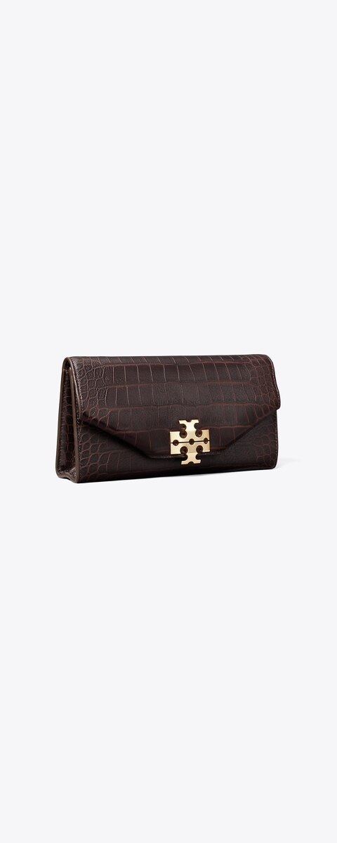 Женский клатч Tory Burch Charlie Croc-Embossed Envelope Clutch, цвет: Тёмный коричневый