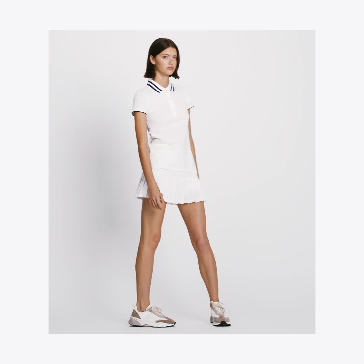 Performance Piqué Pleated Collar Polo: Women's Designer Tops