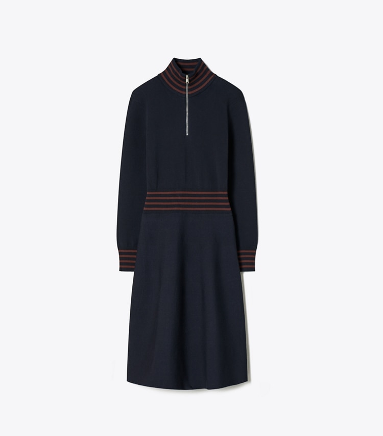 Tory Burch designer dresses A-Line Turtleneck Zip Dress in Medium Navy / Dark Sangria front
