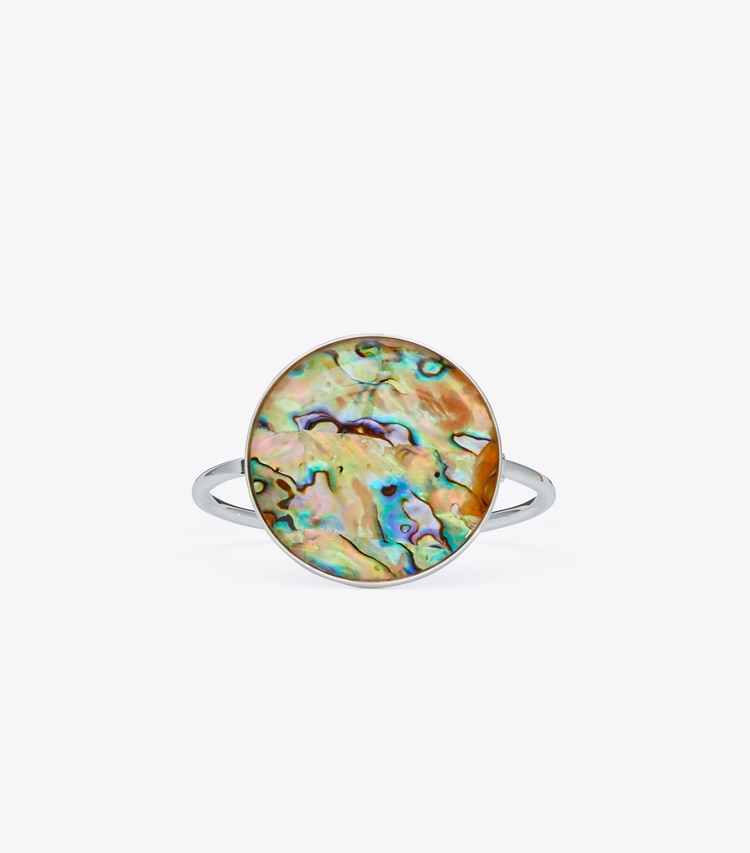 Tory Burch designer bracelets Abalone Cuff in Antique Light Silver / Abalone front