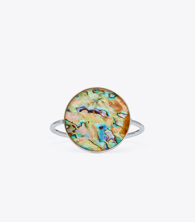 Tory Burch designer bracelets Abalone Cuff in Antique Light Silver / Abalone front