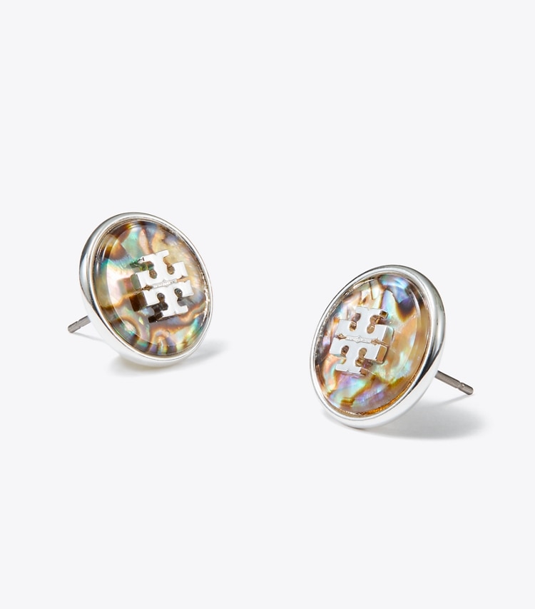 Tory Burch designer earrings Abalone Stud Earring in Light Silver / Abalone detail