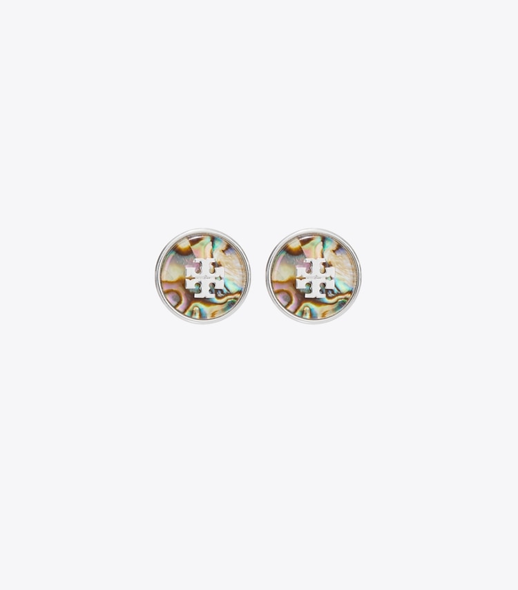Tory Burch designer earrings Abalone Stud Earring in Light Silver / Abalone front