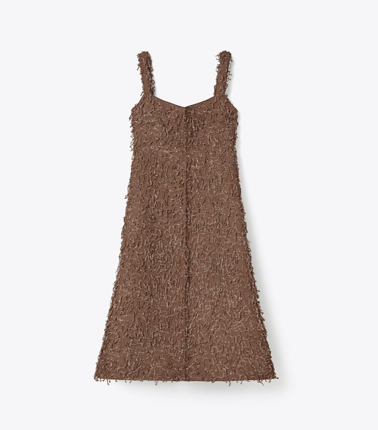 Tory Burch designer abiti Abito a canotta a frange con paillettes in Stone Taupe front