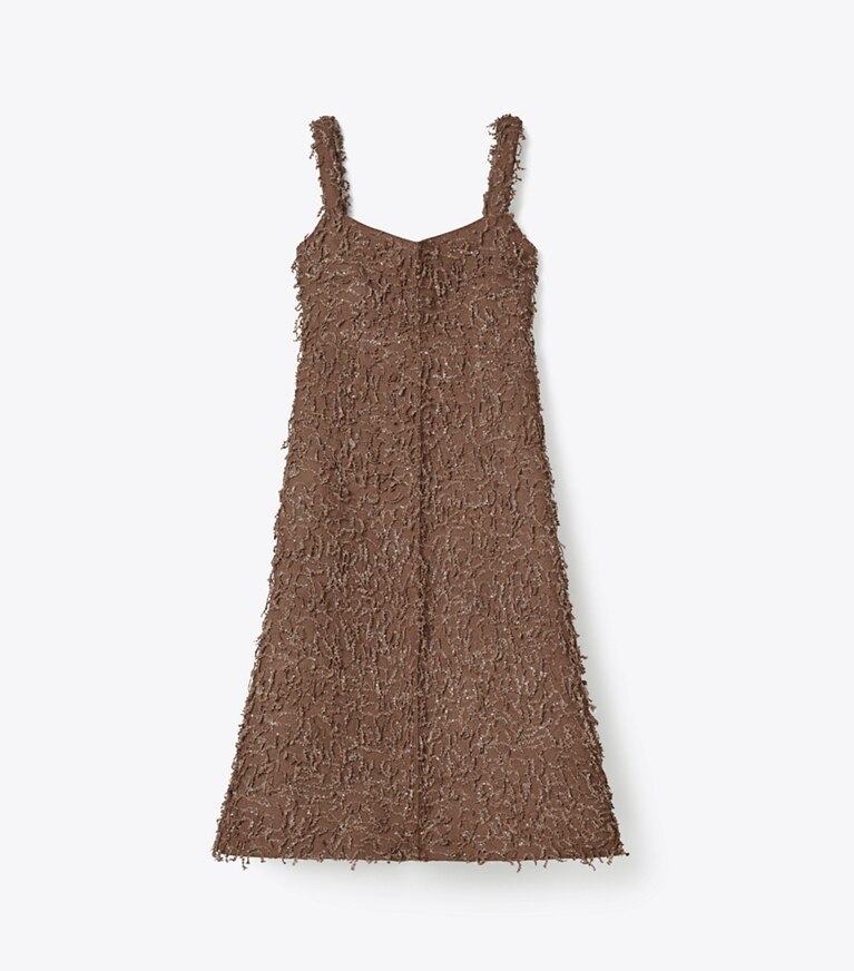 Tory Burch designer abiti Abito a canotta a frange con paillettes in Stone Taupe front