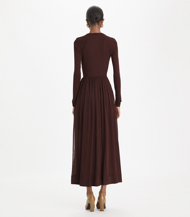 Tory Burch designer abiti Abito a incrocio in jersey in Spiced Chocolate on model back
