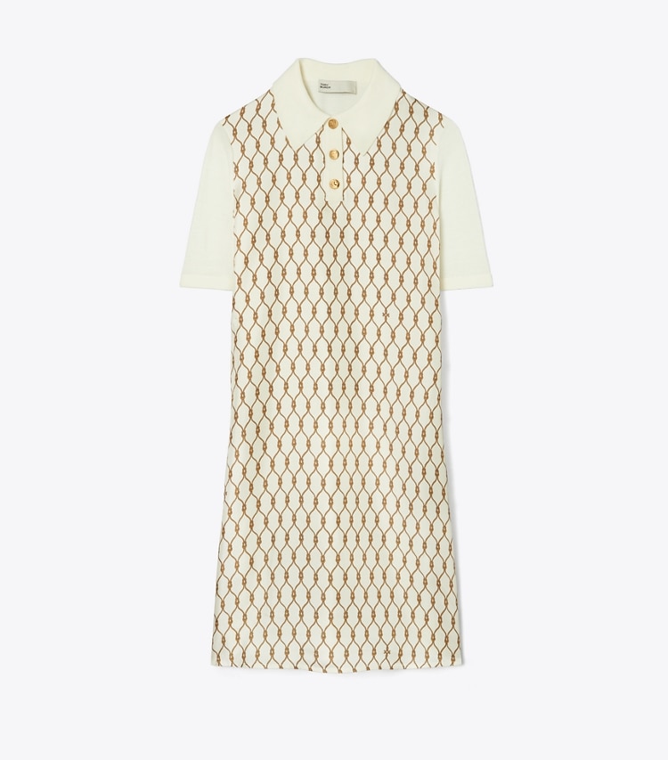 Tory Burch designer abiti Abito a polo con inserto anteriore in seta in NEW IVORY / Brown Rope front