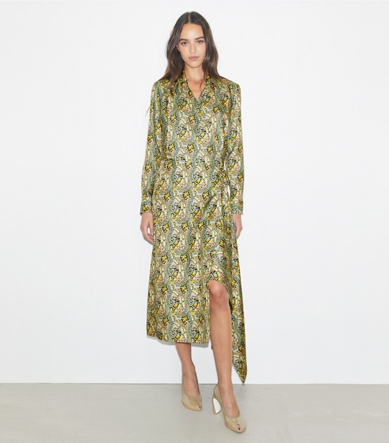 Tory Burch designer abiti Abito a portafoglio in seta in Blue Dream Paisley front