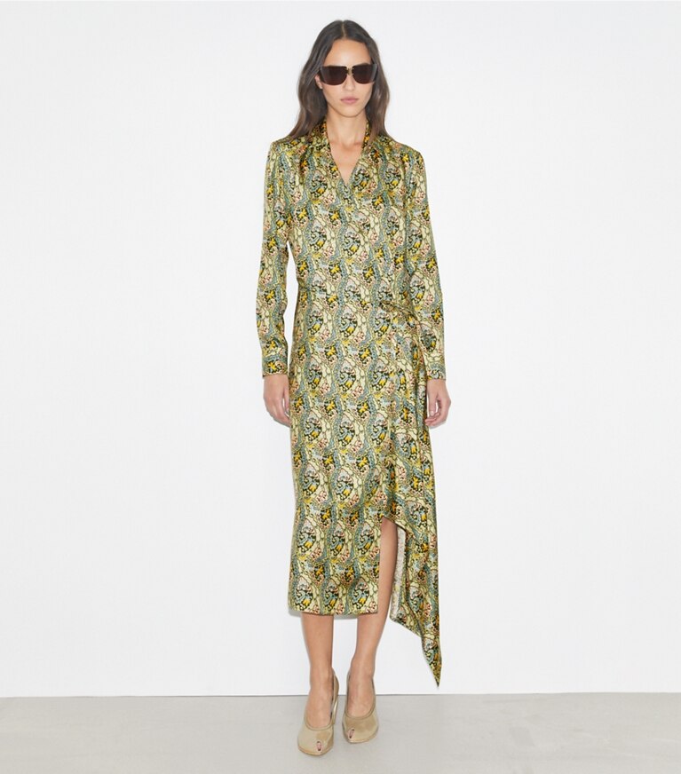 Tory Burch designer abiti Abito a portafoglio in seta in Blue Dream Paisley front