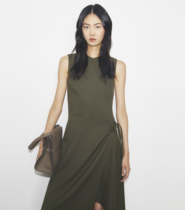 Tory Burch designer abiti Abito a portafoglio in twill in Olive Pesto front