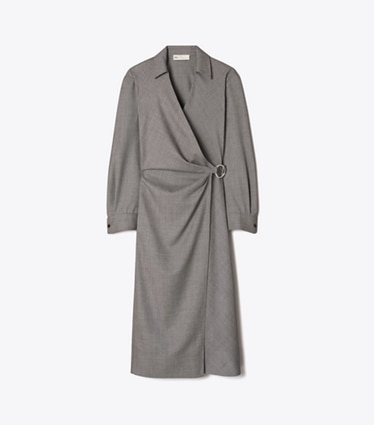 Tory Burch designer abiti Abito avvolgente in lana in Black / Gray front