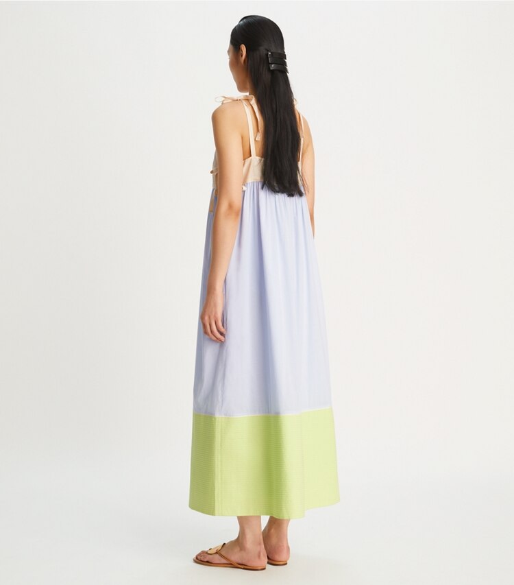 Tory Burch designer copricostume Abito color-block in New Crisp Blue / French Cream /Acid Lem on model back