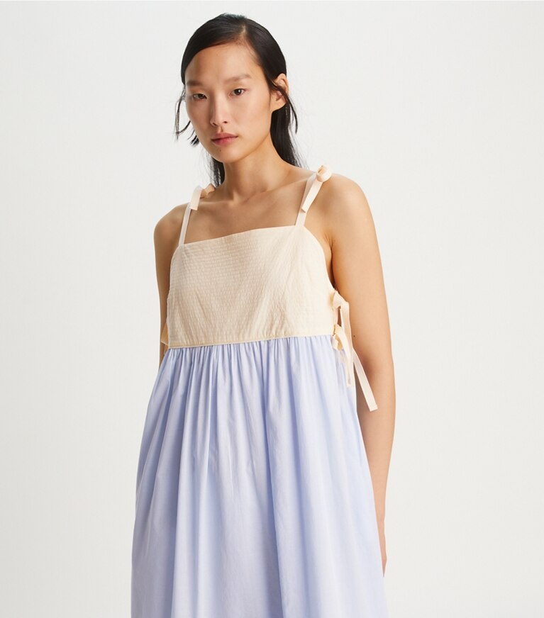 Tory Burch designer copricostume Abito color-block in New Crisp Blue / French Cream /Acid Lem front