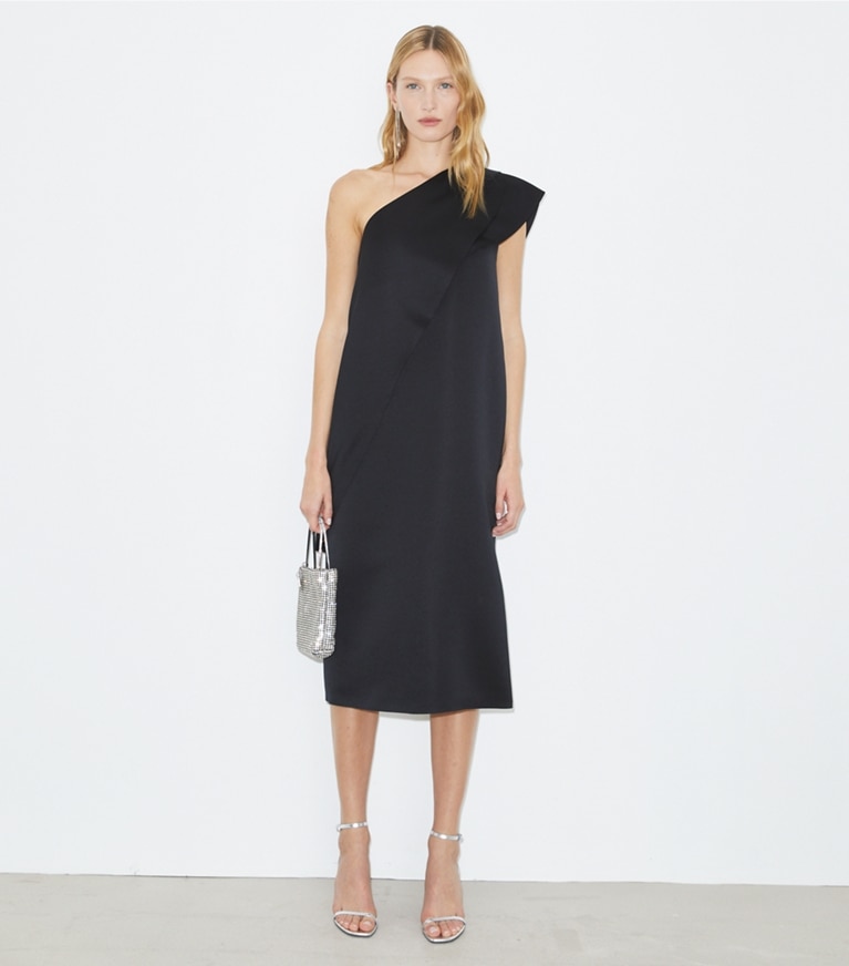 Tory Burch designer abiti Abito con mantellina in raso in Black front