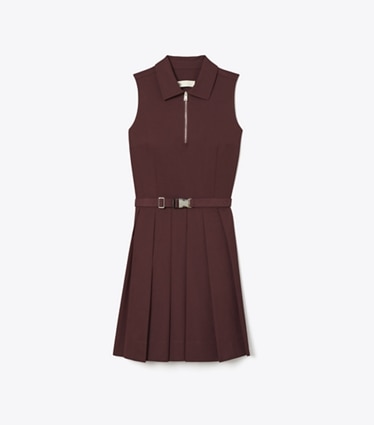 Tory Burch designer abiti Abito da golf elasticizzato a pieghe in Dark Sangria front