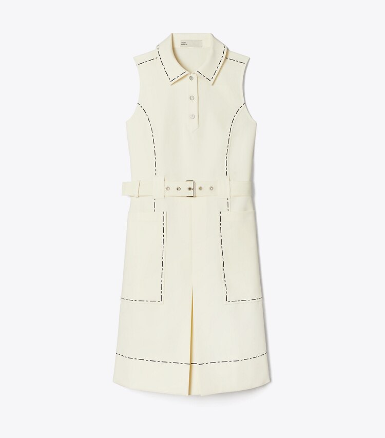 Tory Burch designer abiti Abito da golf elasticizzato con impunture a vista in New Ivory front